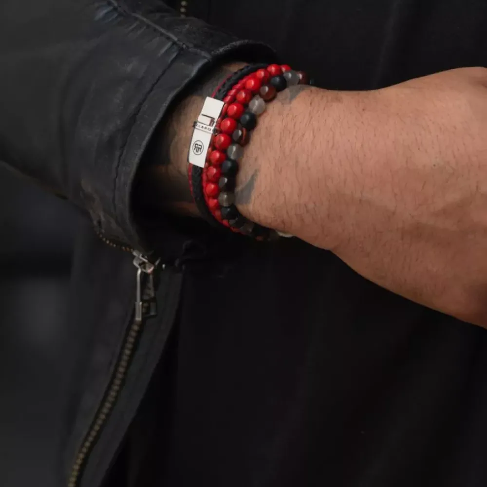 Armband^Rebel & Rose Absolutely Leather - Dual Twisted Black-Red |