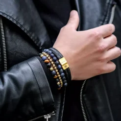 Armband^Rebel & Rose Full Metal Leather - Full Metal Herringbone Black Gold |