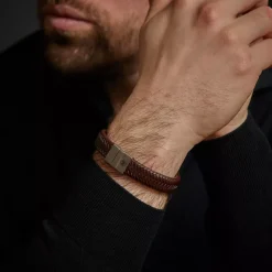 Armband^Rebel & Rose Full Metal Leather - Full Metal Plaid Brown Matt 15mm |