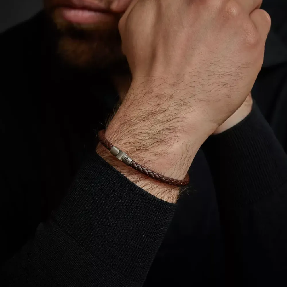 Armband | Armband^Rebel & Rose Full Metal Leather - Full Metal Single Round Brown |