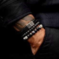 Armband | Armband^Rebel & Rose Full Metal Leather - Full Metal Herringbone Black Matt |