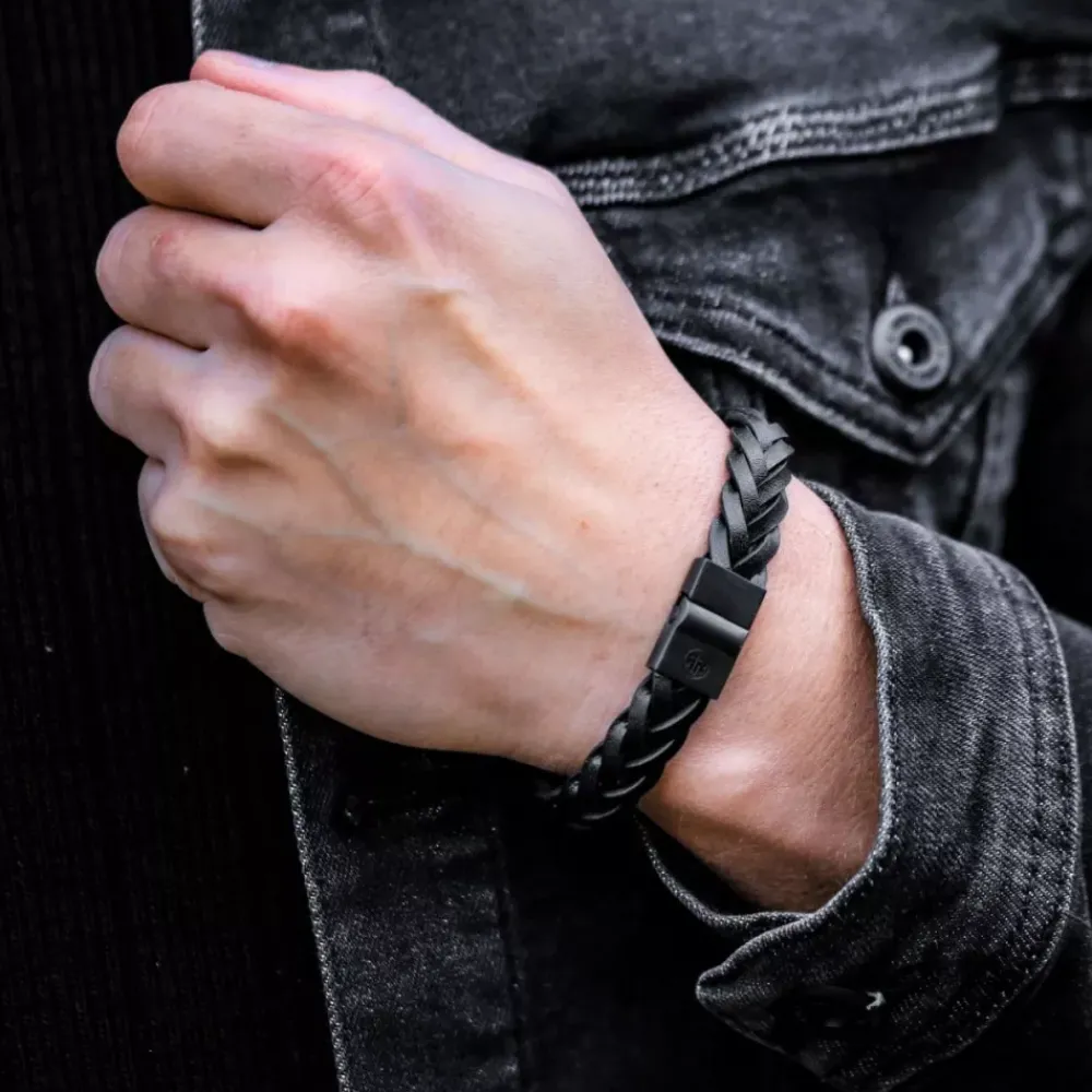 Armband | Armband^Rebel & Rose Full Metal Leather - Full Metal Braided Black Black - po |