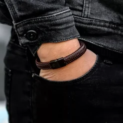 Armband^Rebel & Rose Full Metal Leather - Full Metal Herringbone Brown Black |
