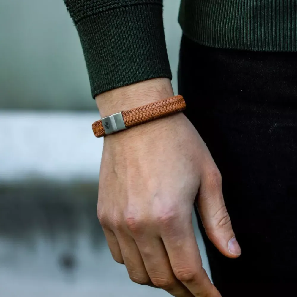 Armband^Rebel & Rose Full Metal Leather - Full Metal Herringbone Cognac Matt |