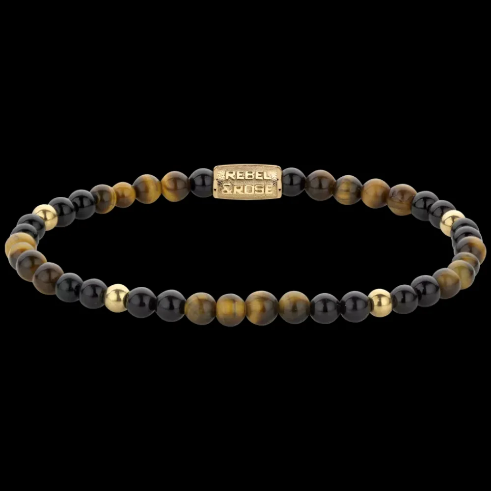 Armband^Rebel & Rose More Balls Than Most - Mix Tiger Black - Yellowgold ionplated - 4mm |