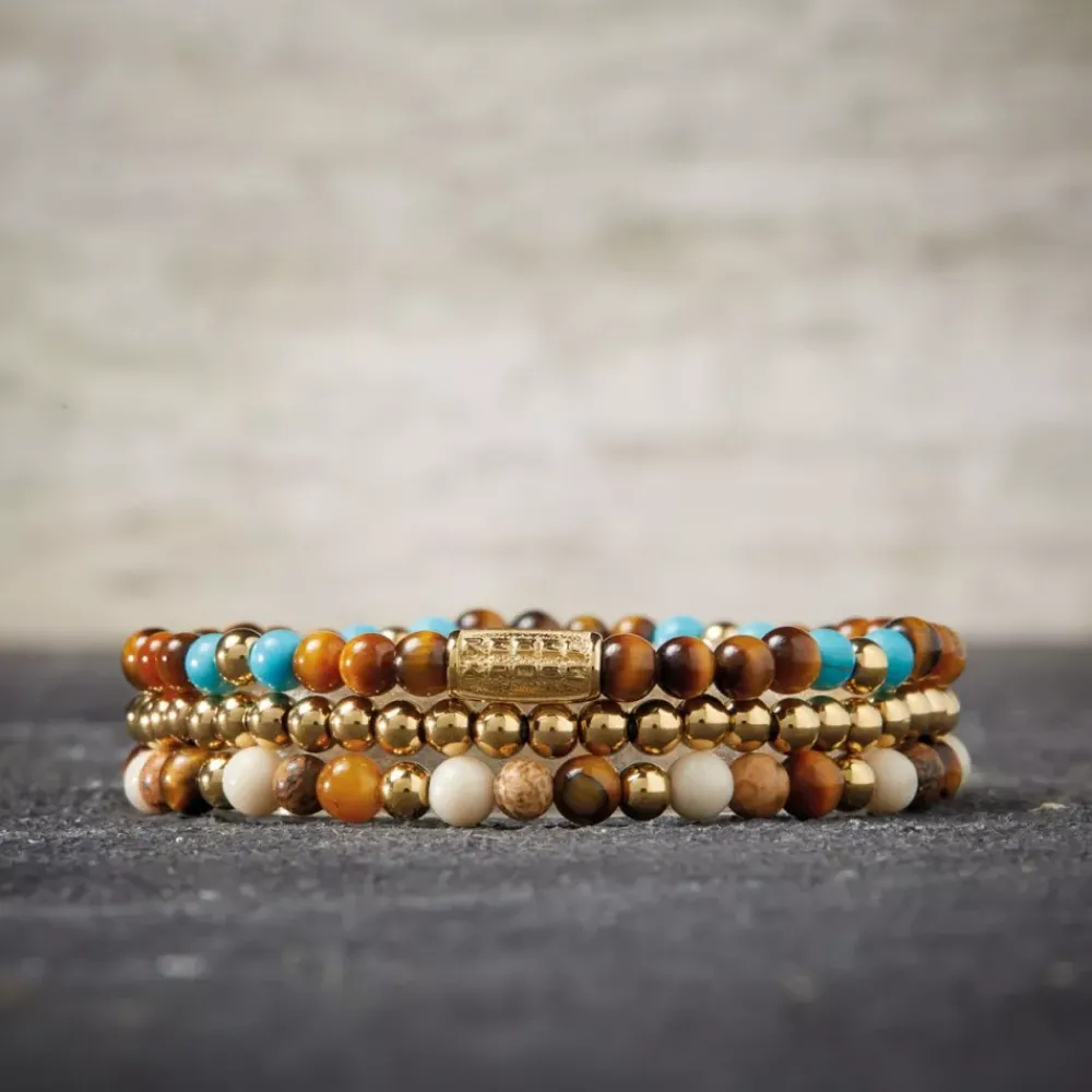 Armband^Rebel & Rose More Balls Than Most - Mix Tiger Turquoise - Yellowgold ionplated - 4mm |