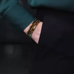 Armband^Rebel & Rose More Balls Than Most - Mix Tiger Turquoise - Yellowgold ionplated - 4mm |