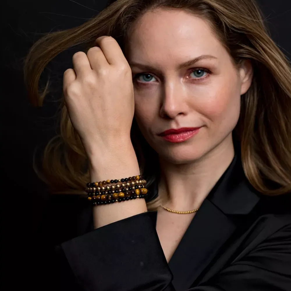 Armband^Rebel & Rose More Balls Than Most - Mix Tiger Black - Yellowgold ionplated - 4mm |