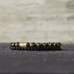 Armband^Rebel & Rose More Balls Than Most - Mix Black Madonna - Yellowgold ionplated - 4mm |