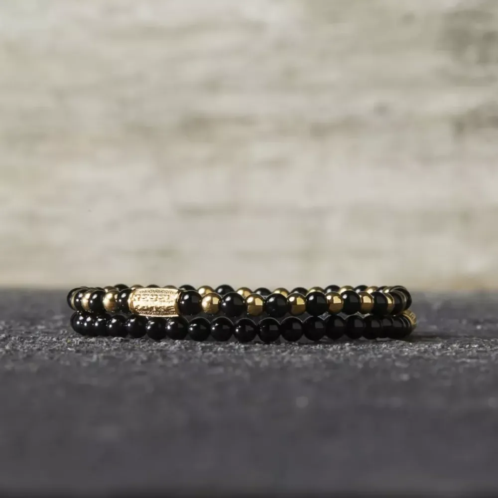Armband^Rebel & Rose More Balls Than Most - Mix Black Madonna - Yellowgold ionplated - 4mm |