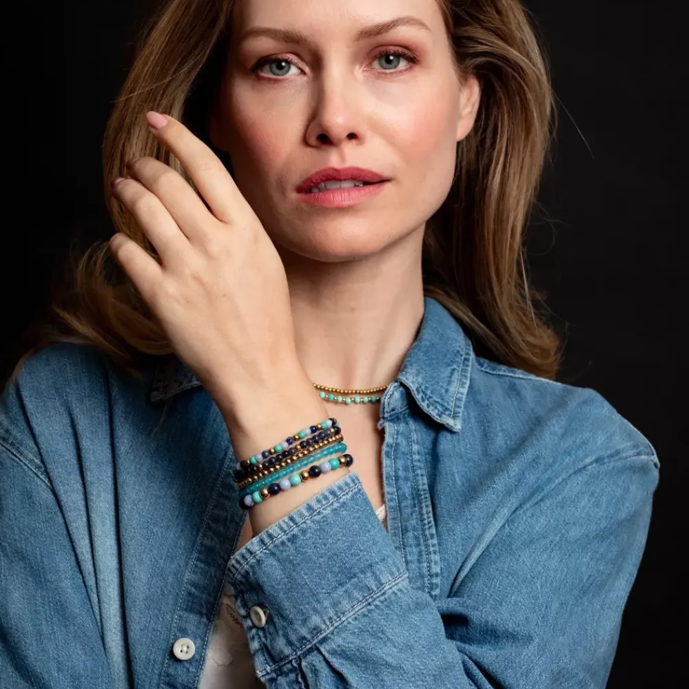 Armband | Armband^Rebel & Rose More Balls Than Most - Winter Blues - Yellowgold ionplated - 4mm |