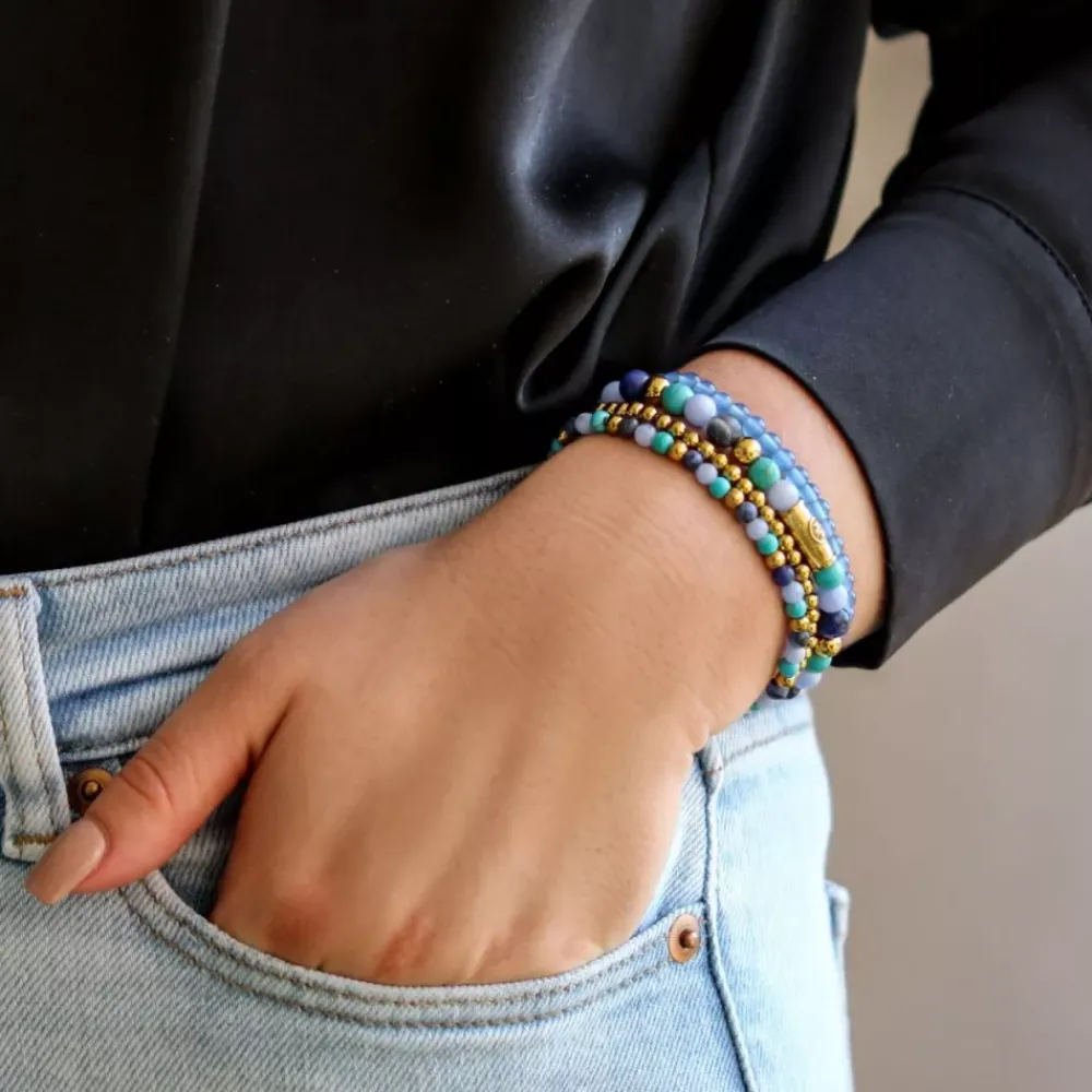Armband | Armband^Rebel & Rose More Balls Than Most - Winter Blues - Yellowgold ionplated - 4mm |