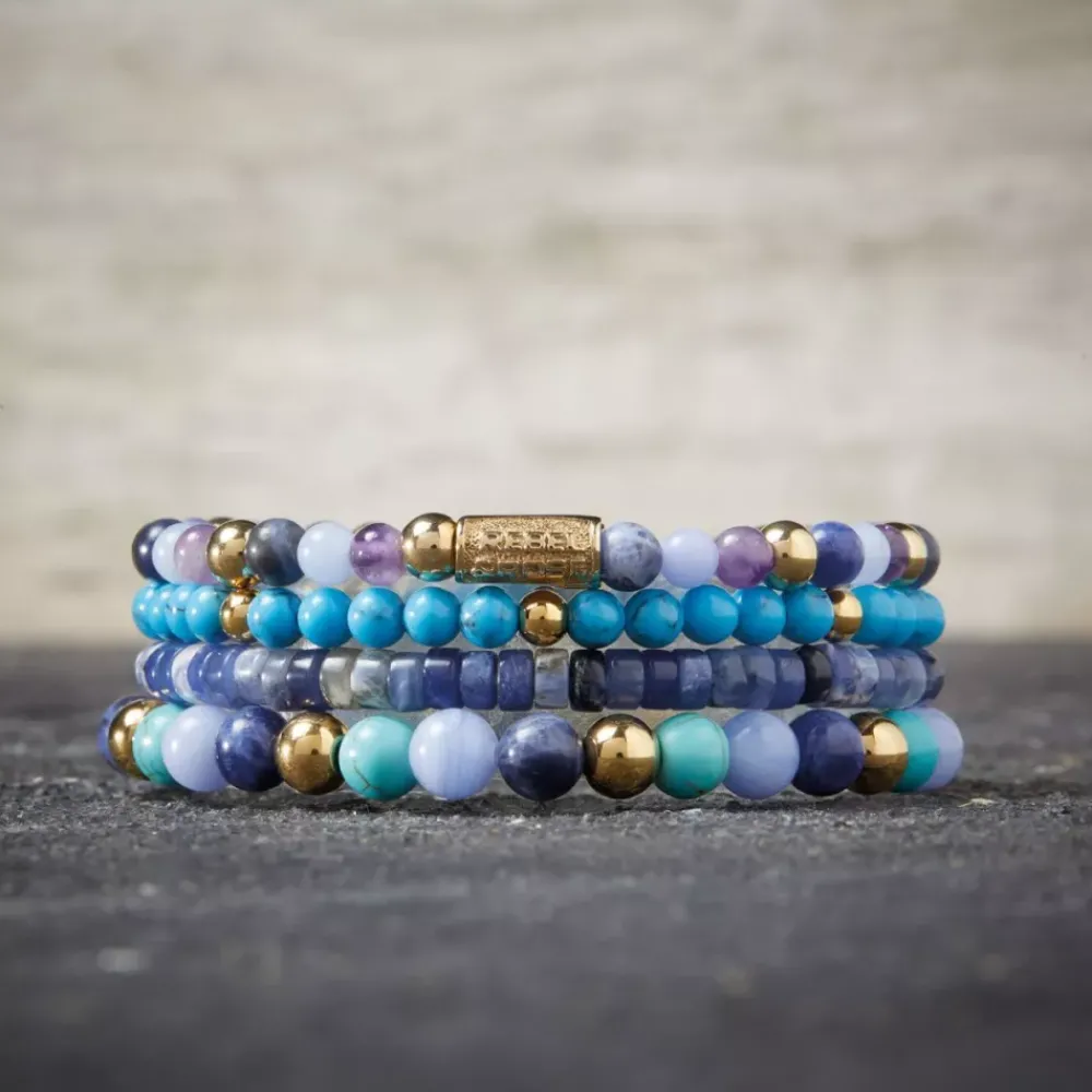 Armband | Armband^Rebel & Rose More Balls Than Most - Winter Blues - Yellowgold ionplated - 4mm |
