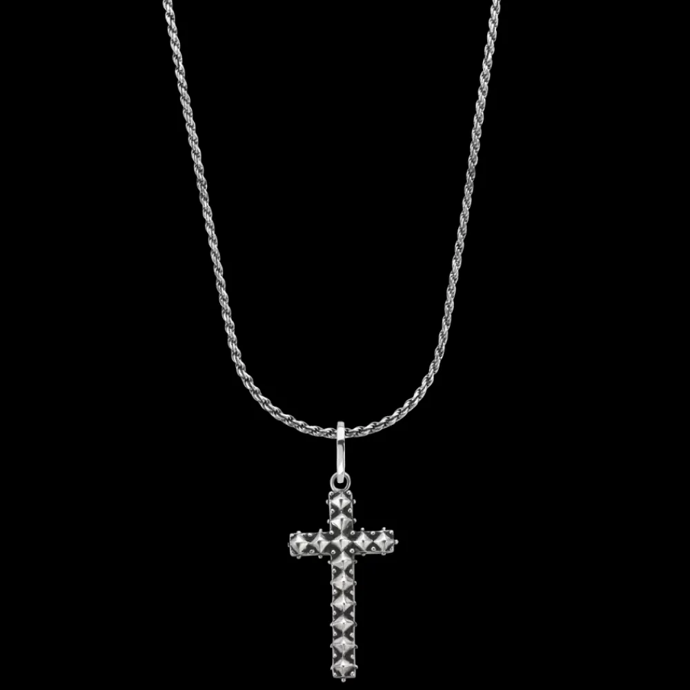 Ketting^Rebel & Rose Necklace & Pendant - Necklace Rope Silver 925 - 3mm with Pendant Studded Cross |