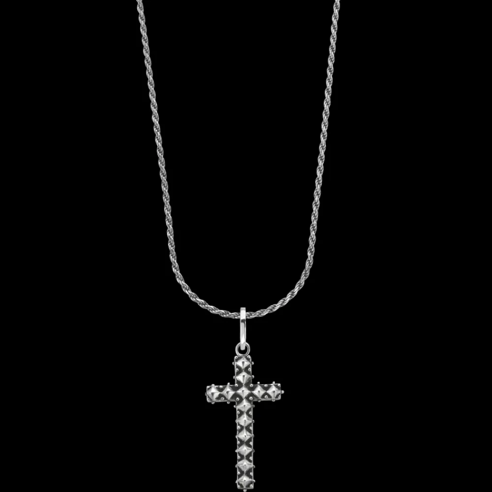 Ketting^Rebel & Rose Necklace & Pendant - Necklace Rope Silver 925 - 2mm with Pendant Studded Cross |