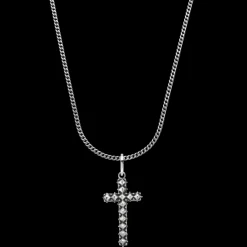 Ketting^Rebel & Rose Necklace & Pendant - Necklace Chain Silver 925 - 3mm with Pendant Studded Cross |