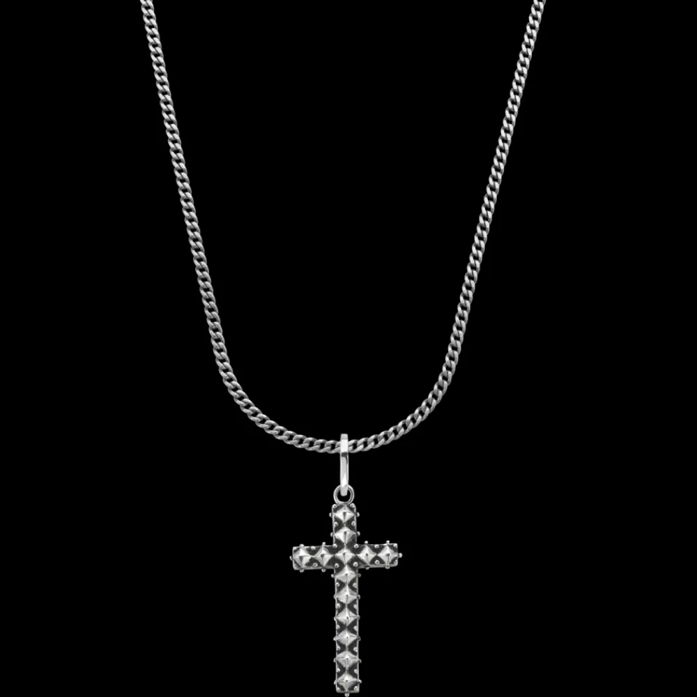 Ketting^Rebel & Rose Necklace & Pendant - Necklace Chain Silver 925 - 3mm with Pendant Studded Cross |