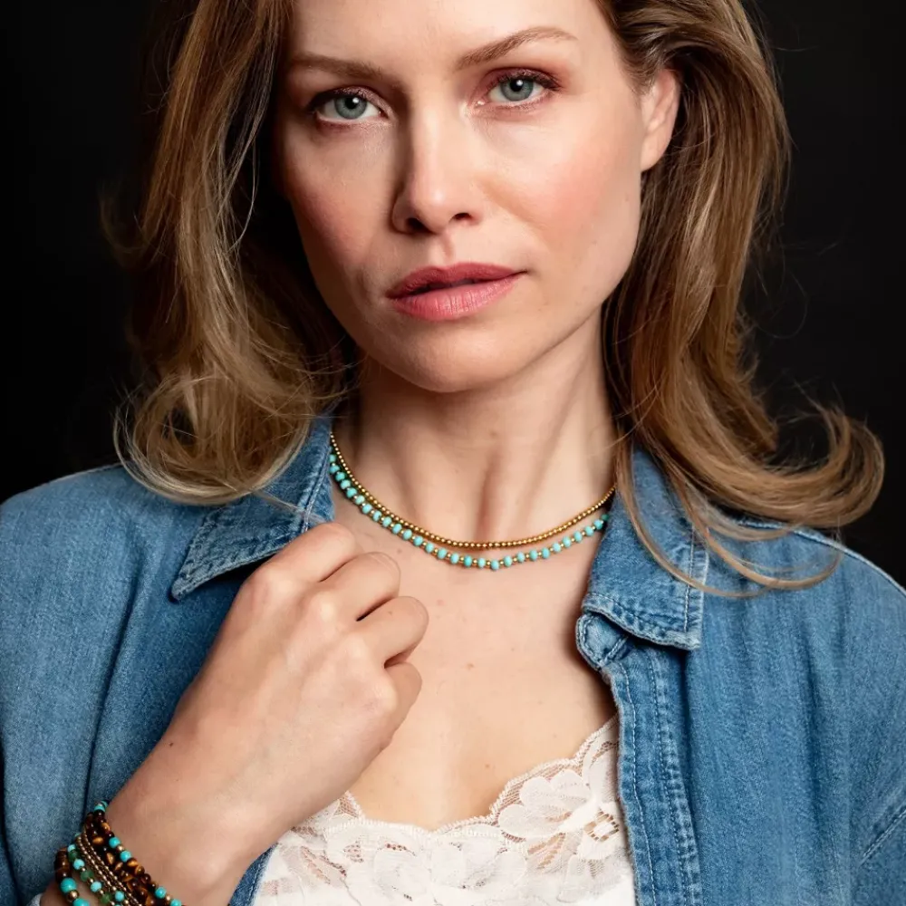 Ketting^Rebel & Rose Necklaces - Necklace Mix Turquoise Yellowgold - 4mm |
