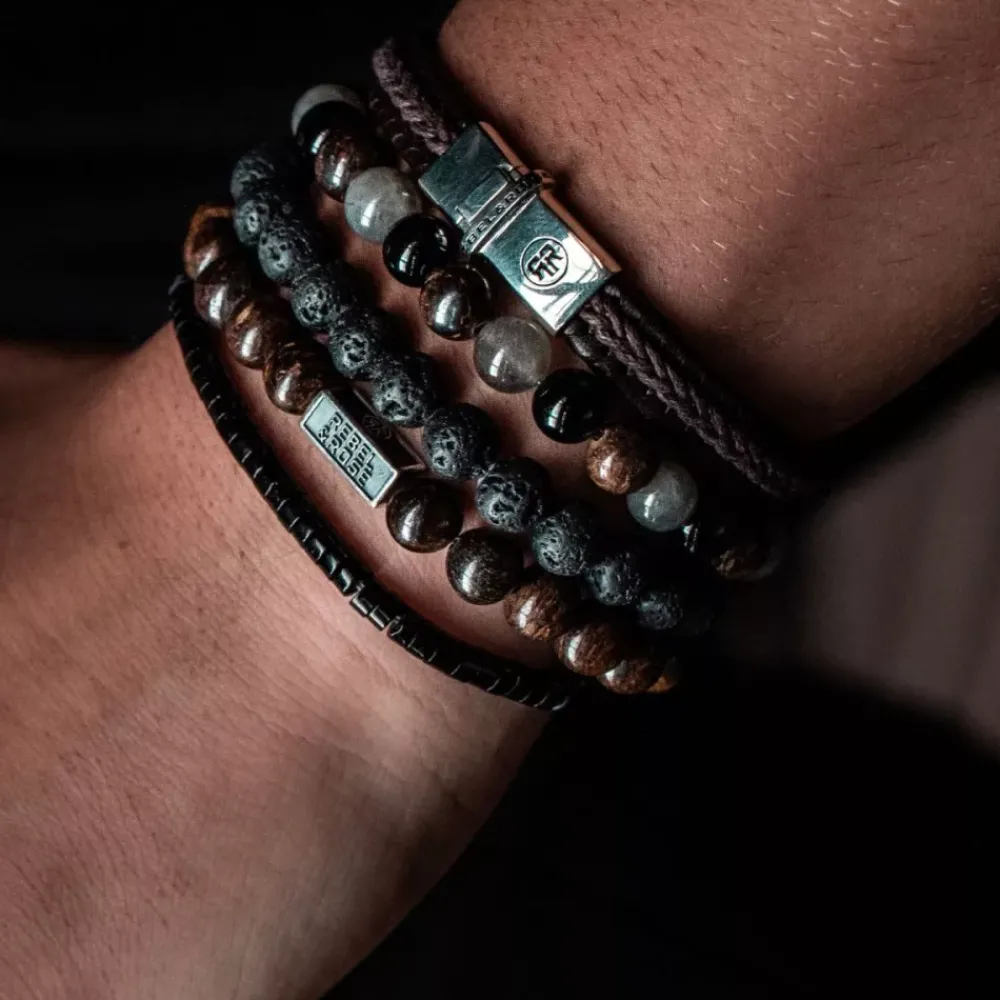 Armband^Rebel & Rose Silverbead - Mix Brown 925 - 8mm |