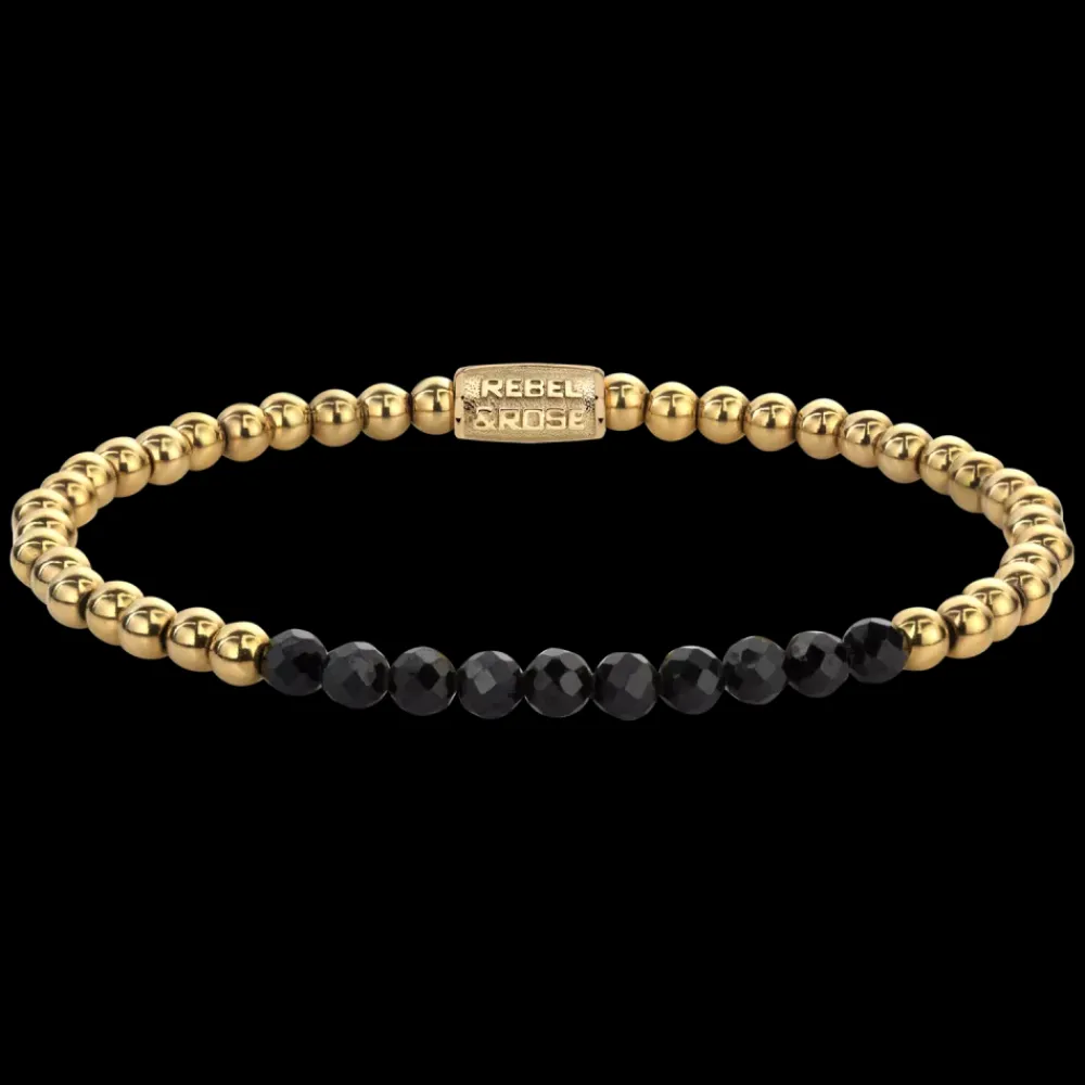 Armband^Rebel & Rose Stones Only - Black Glam Rocks Meets Yellowgold - 4mm |